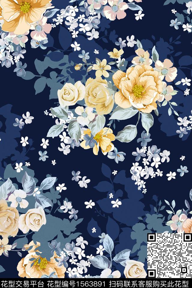 植物大花花卉数码印花华亿平台下载（图片编号: 1563891） - 瓦栏（Walan）