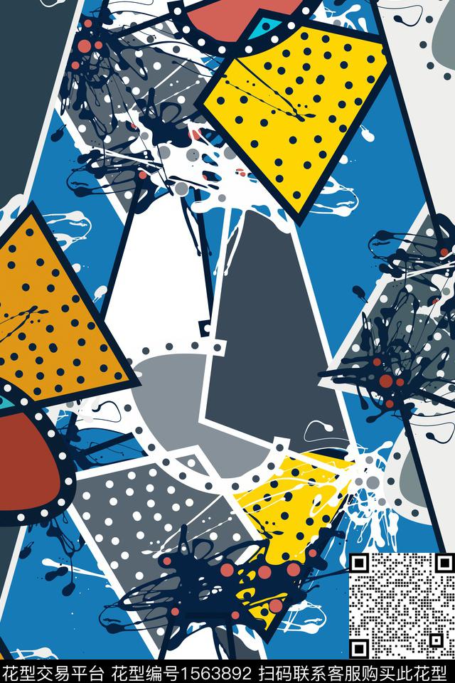 波点色块抽象男装传统印花华亿平台下载（图片编号: 1563892） - 瓦栏（Walan）