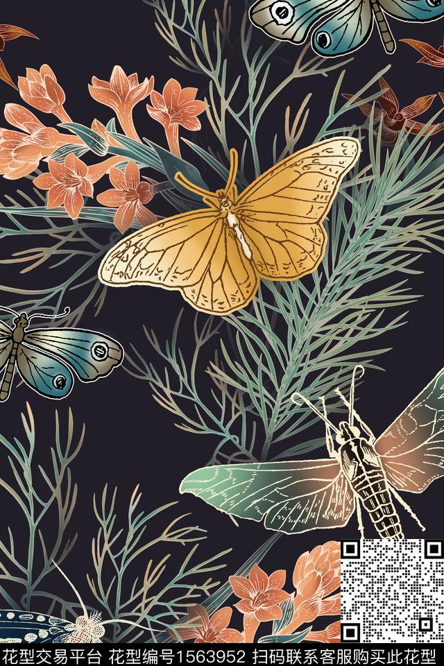 植物花卉蝴蝶数码印花华亿平台下载（图片编号: 1563952） - 瓦栏（Walan）