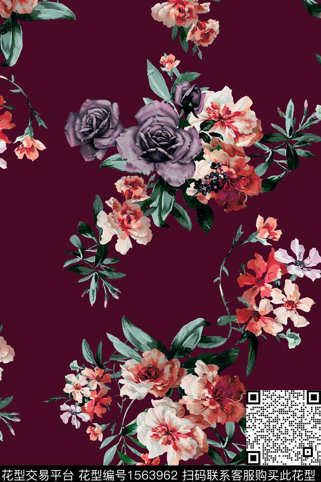 大花花卉中老年数码印花华亿平台下载（图片编号: 1563962） - 瓦栏（Walan）