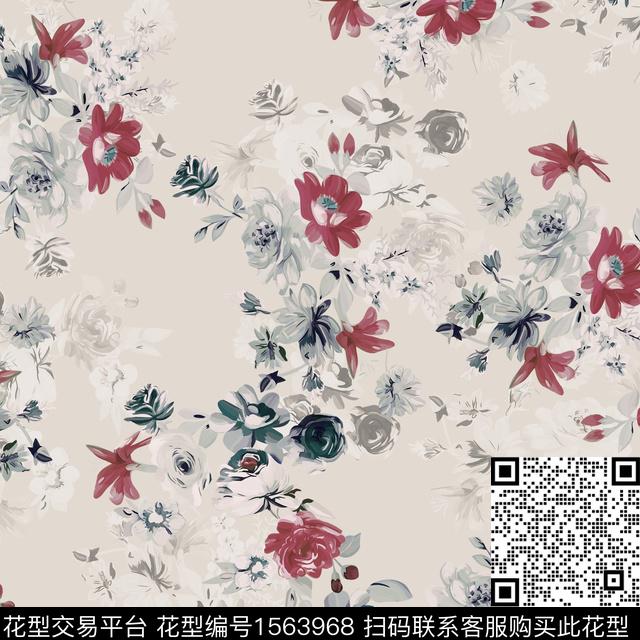 年轻女性满版散花花卉数码印花华亿平台下载（图片编号: 1563968） - 瓦栏（Walan）