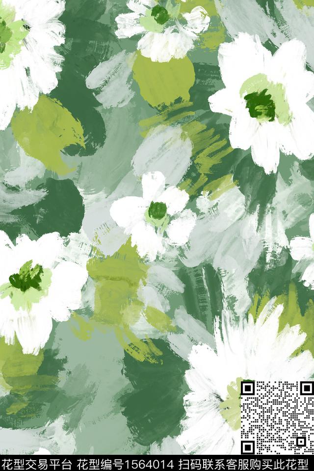 大花花卉手绘数码印花华亿平台下载（图片编号: 1564014） - 瓦栏（Walan）