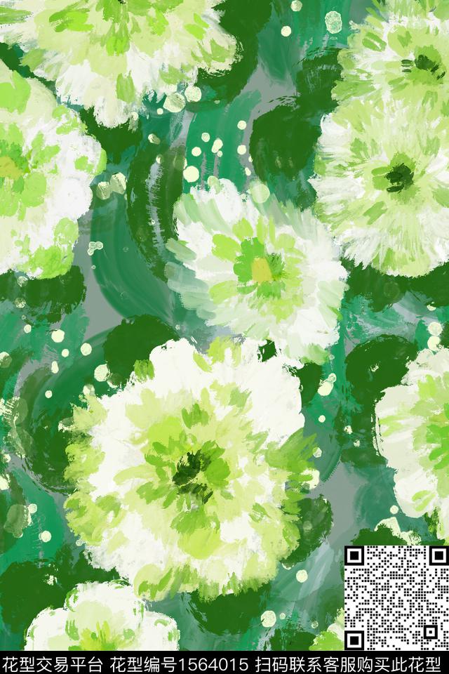 大花花卉手绘数码印花华亿平台下载（图片编号: 1564015） - 瓦栏（Walan）