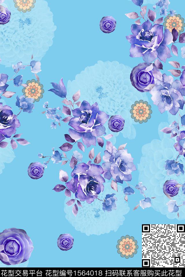 水彩花卉花卉影花数码印花华亿平台下载（图片编号: 1564018） - 瓦栏（Walan）