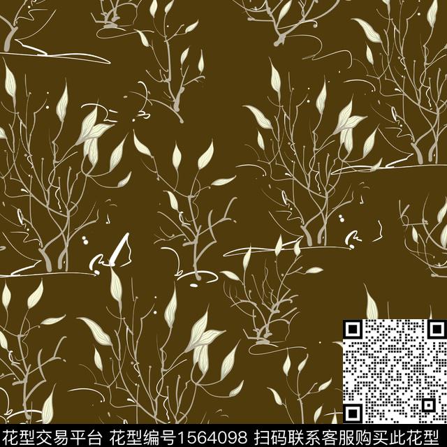 绿植树叶叶子线条传统印花华亿平台下载（图片编号: 1564098） - 瓦栏（Walan）