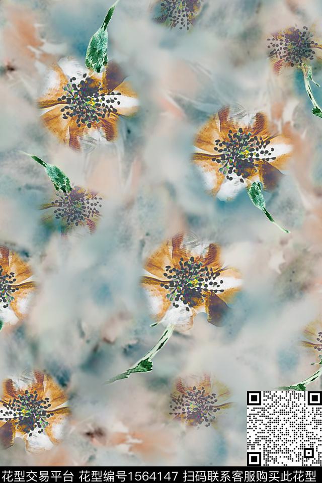 跳接抽象花卉数码印花华亿平台下载（图片编号: 1564147） - 瓦栏（Walan）