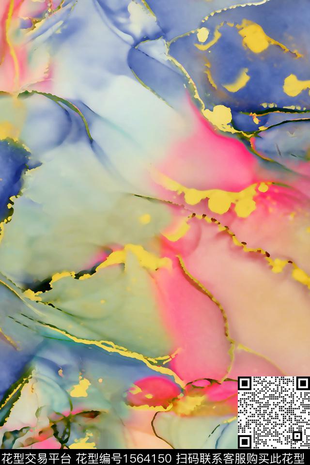 跳接抽象水彩数码印花华亿平台下载（图片编号: 1564150） - 瓦栏（Walan）