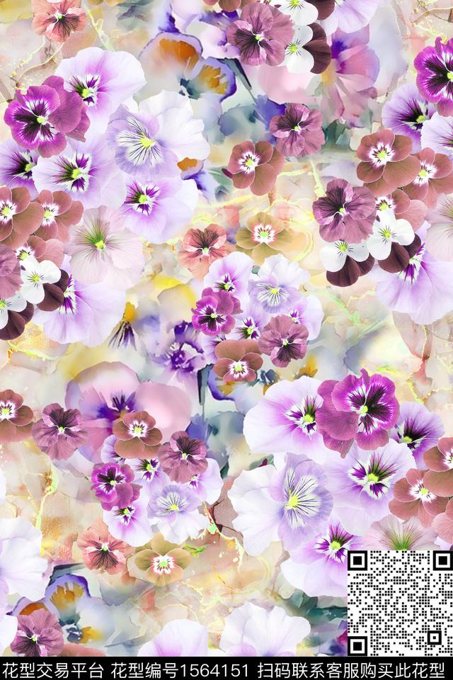 跳接花卉满版散花数码印花华亿平台下载（图片编号: 1564151） - 瓦栏（Walan）