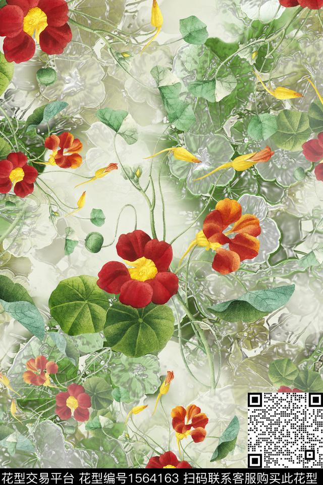 跳接底纹花卉数码印花华亿平台下载（图片编号: 1564163） - 瓦栏（Walan）