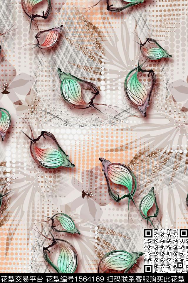 跳接底纹叶子数码印花华亿平台下载（图片编号: 1564169） - 瓦栏（Walan）