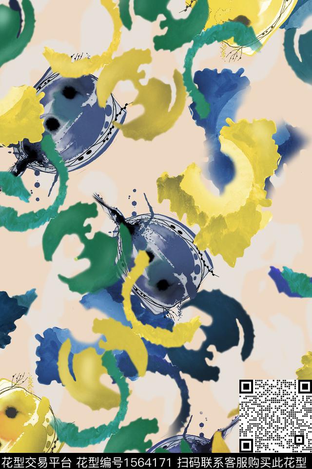 跳接抽象水彩数码印花华亿平台下载（图片编号: 1564171） - 瓦栏（Walan）
