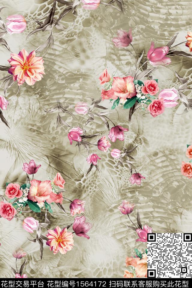 跳接底纹花卉数码印花华亿平台下载（图片编号: 1564172） - 瓦栏（Walan）