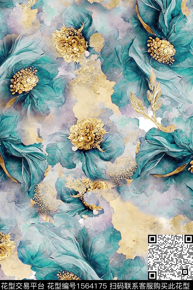 跳接花卉水彩花卉数码印花华亿平台下载（图片编号: 1564175） - 瓦栏（Walan）
