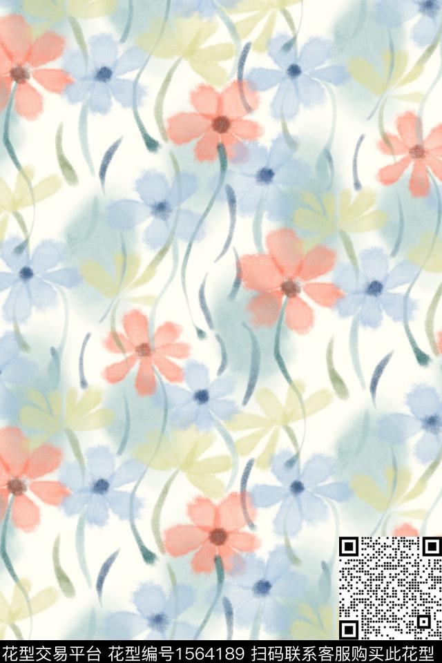 满版散花淑女水彩数码印花华亿平台下载（图片编号: 1564189） - 瓦栏（Walan）