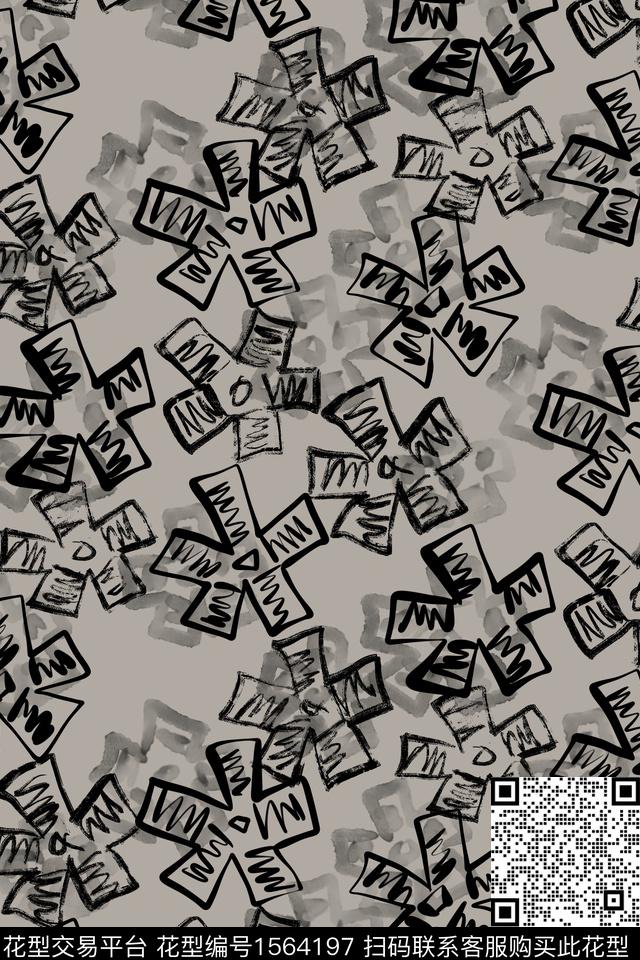 花卉简约笔触数码印花华亿平台下载（图片编号: 1564197） - 瓦栏（Walan）