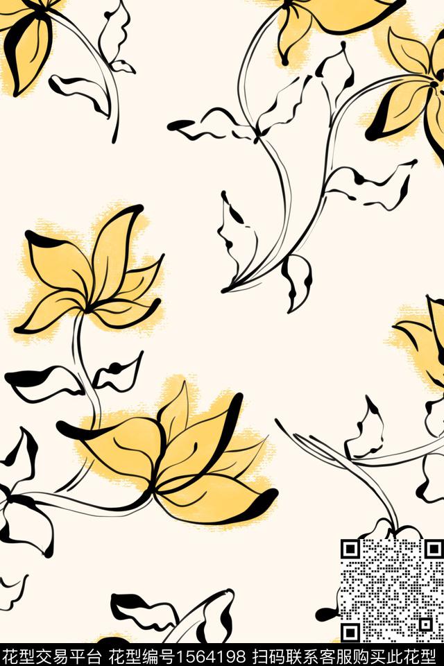 简约淑女水彩数码印花华亿平台下载（图片编号: 1564198） - 瓦栏（Walan）