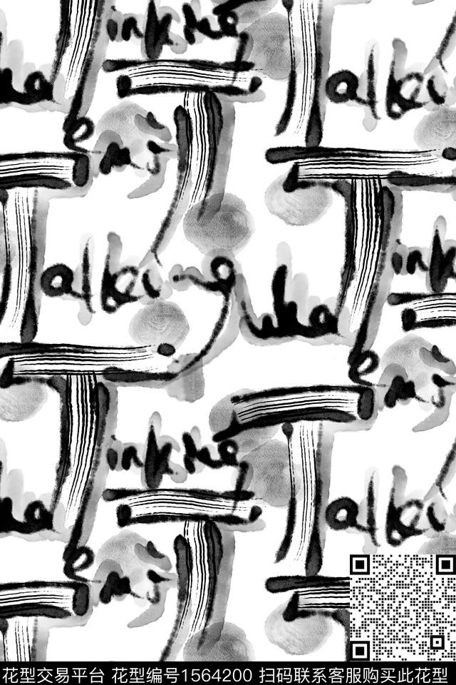 线条黑白华亿平台水墨风数码印花华亿平台下载（图片编号: 1564200） - 瓦栏（Walan）