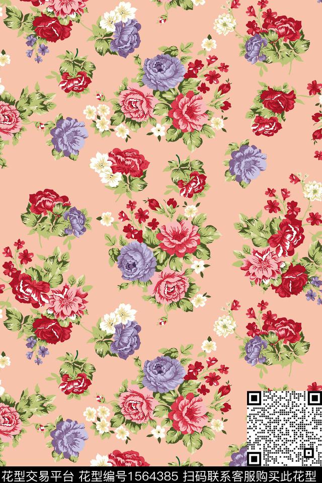 花卉满版散花数码印花华亿平台下载（图片编号: 1564385） - 瓦栏（Walan）