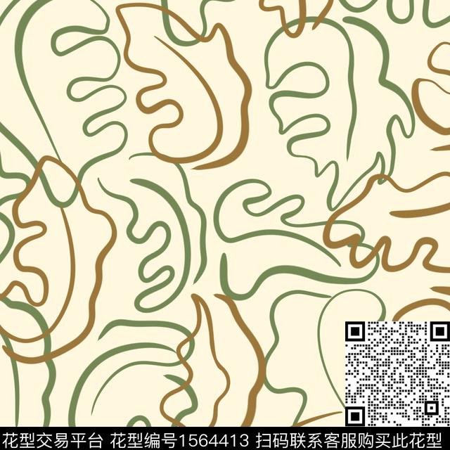 抽象抽象叶子线条传统印花华亿平台下载（图片编号: 1564413） - 瓦栏（Walan）