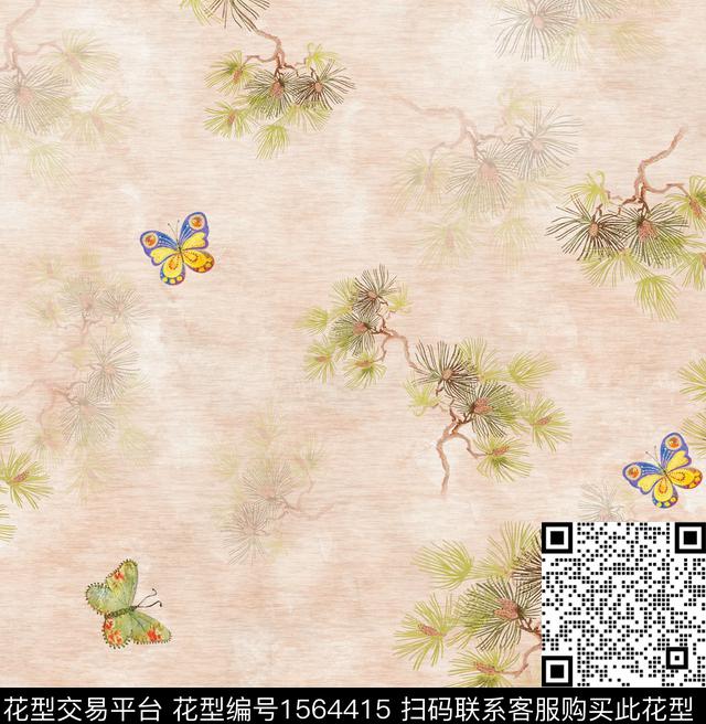 底纹树枝蝴蝶数码印花华亿平台下载（图片编号: 1564415） - 瓦栏（Walan）