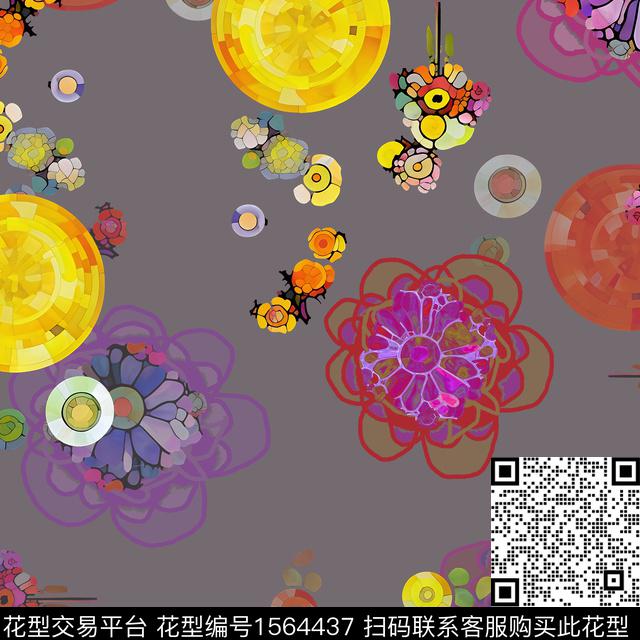 几何混合拼接小碎花数码印花华亿平台下载（图片编号: 1564437） - 瓦栏（Walan）