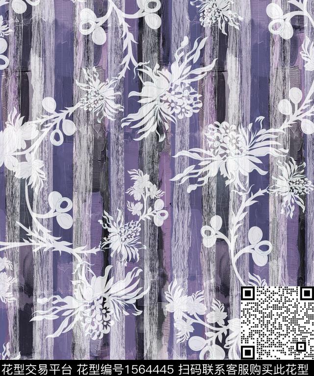 肌理花卉条纹数码印花华亿平台下载（图片编号: 1564445） - 瓦栏（Walan）