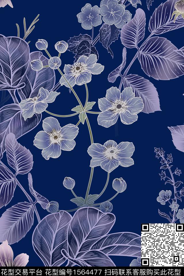 植物大花花卉数码印花华亿平台下载（图片编号: 1564477） - 瓦栏（Walan）