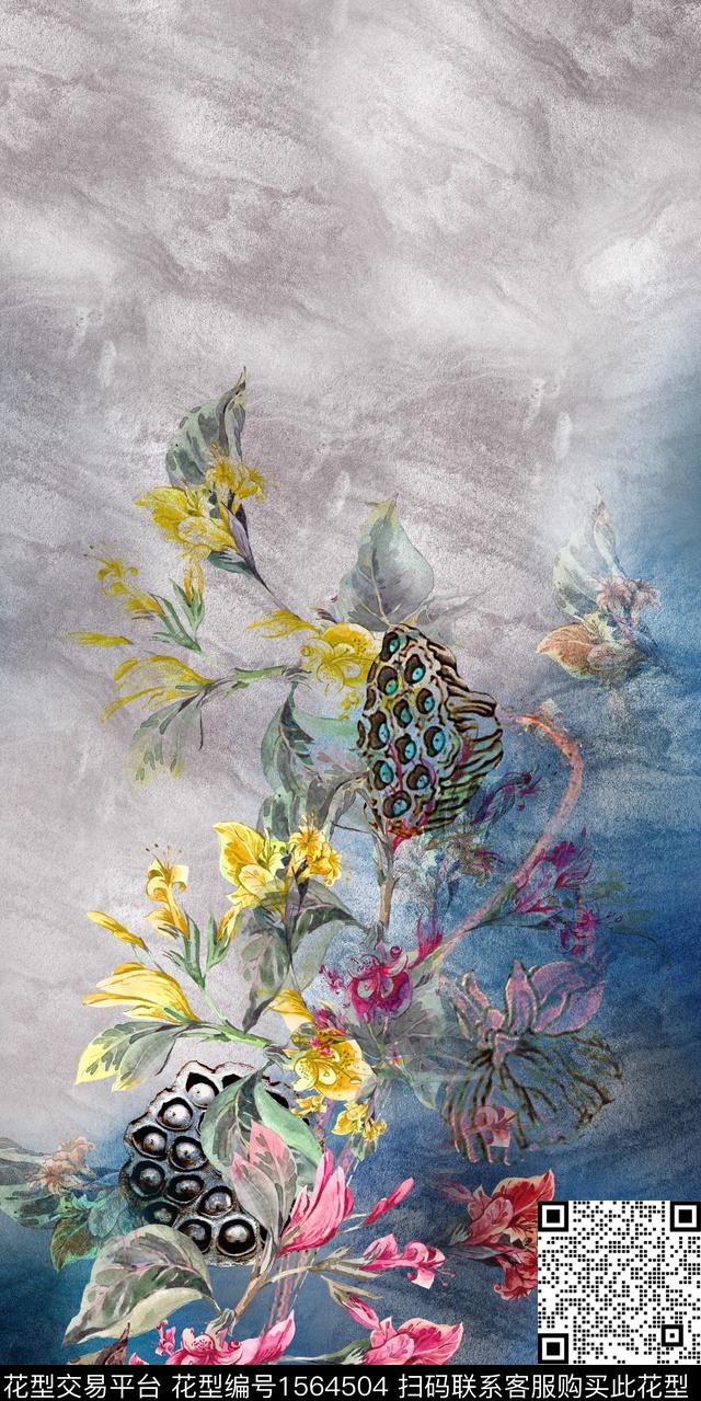 花卉莲蓬底纹数码印花华亿平台下载（图片编号: 1564504） - 瓦栏（Walan）