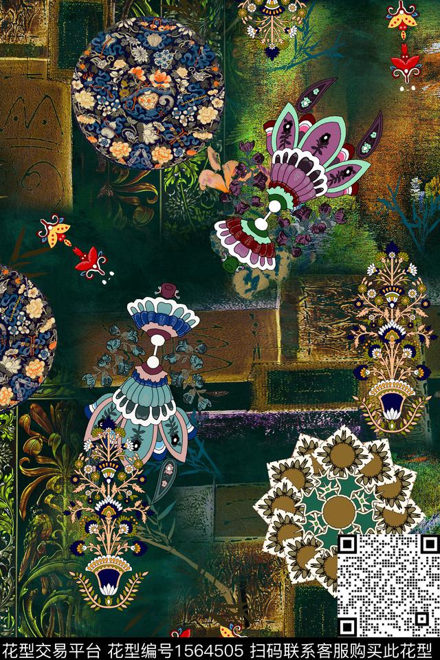 中国风中老年女装底纹数码印花华亿平台下载（图片编号: 1564505） - 瓦栏（Walan）