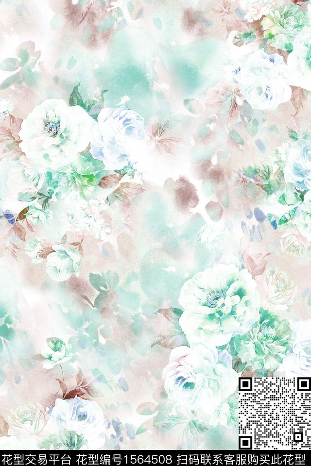小清新水彩花卉花卉数码印花华亿平台下载（图片编号: 1564508） - 瓦栏（Walan）