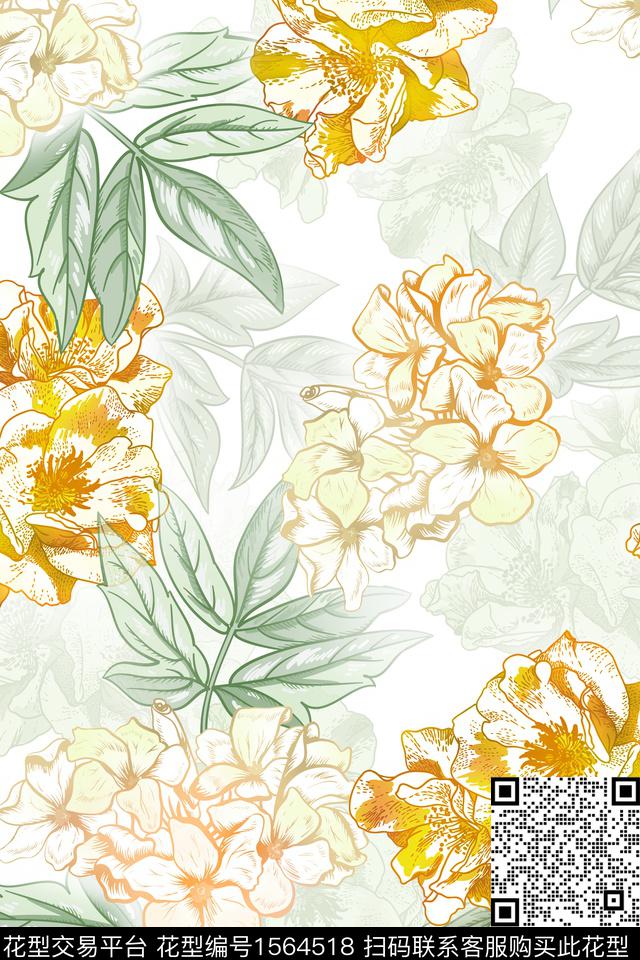 影花大花花卉数码印花华亿平台下载（图片编号: 1564518） - 瓦栏（Walan）