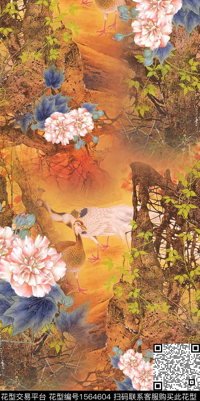 中国风花卉国画数码印花华亿平台下载（图片编号: 1564604） - 瓦栏（Walan）