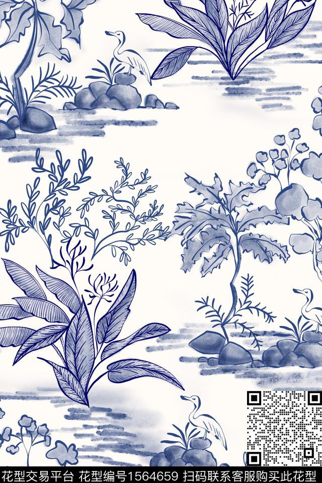 小清新花卉水彩数码印花华亿平台下载（图片编号: 1564659） - 瓦栏（Walan）