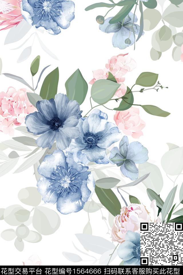 大花花卉春夏华亿平台数码印花华亿平台下载（图片编号: 1564666） - 瓦栏（Walan）