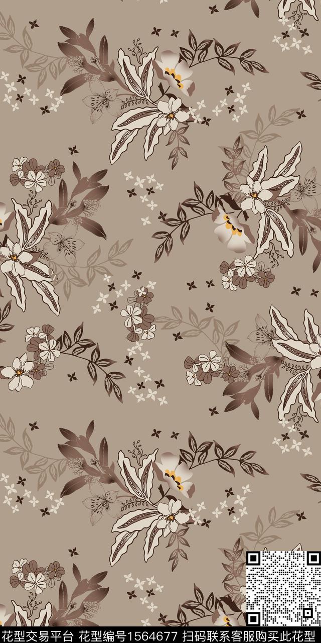 绿植树叶花卉矢量数码印花华亿平台下载（图片编号: 1564677） - 瓦栏（Walan）