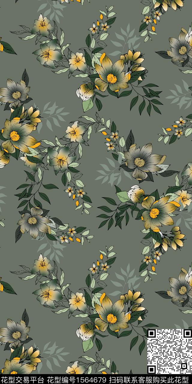 绿植树叶花卉矢量数码印花华亿平台下载（图片编号: 1564679） - 瓦栏（Walan）