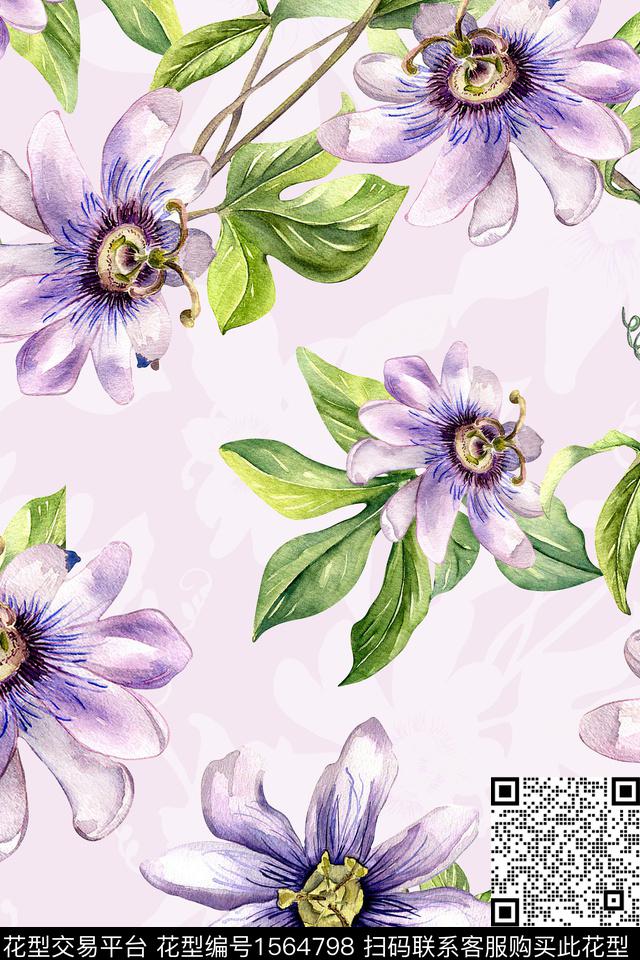 花卉大花水彩花卉数码印花华亿平台下载（图片编号: 1564798） - 瓦栏（Walan）