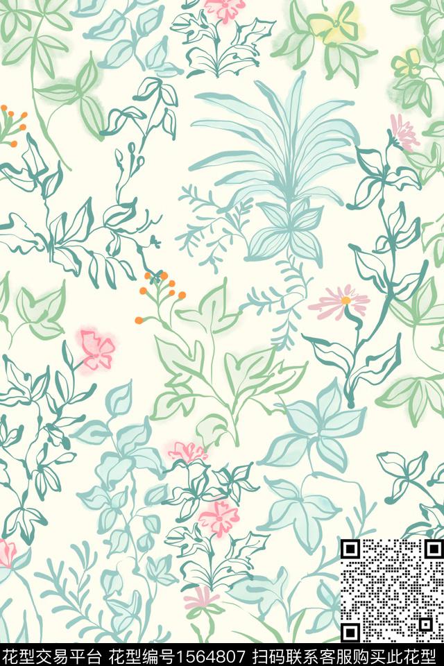 植物清爽底花卉淑女数码印花华亿平台下载（图片编号: 1564807） - 瓦栏（Walan）