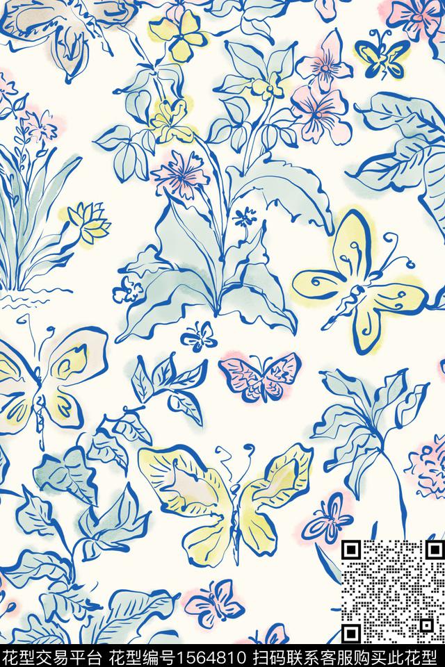 小清新花卉水彩数码印花华亿平台下载（图片编号: 1564810） - 瓦栏（Walan）