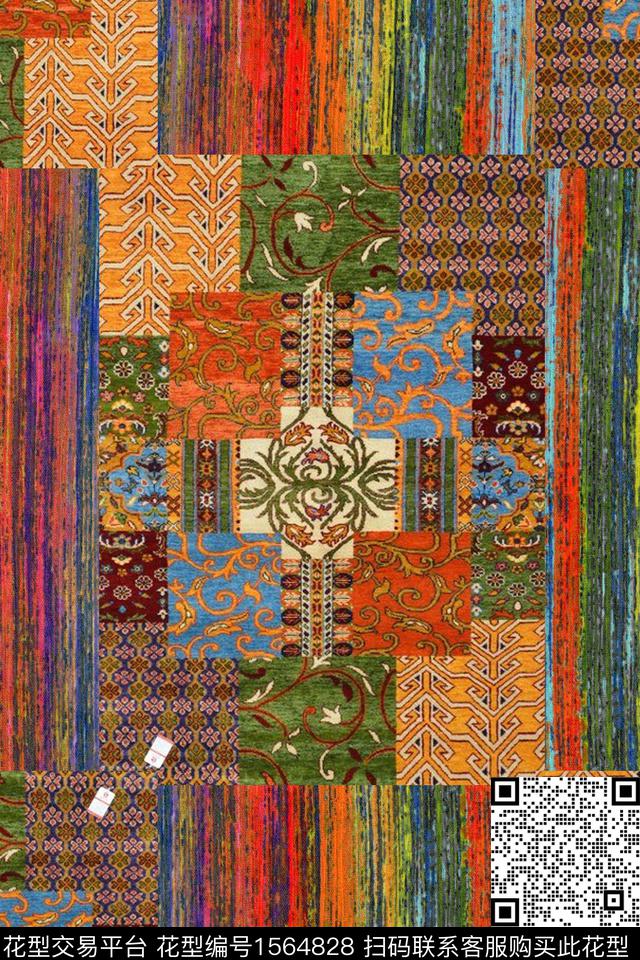 民族风条纹拼接数码印花华亿平台下载（图片编号: 1564828） - 瓦栏（Walan）
