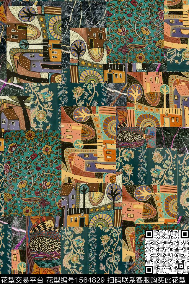 民族风拼接数码印花华亿平台下载（图片编号: 1564829） - 瓦栏（Walan）