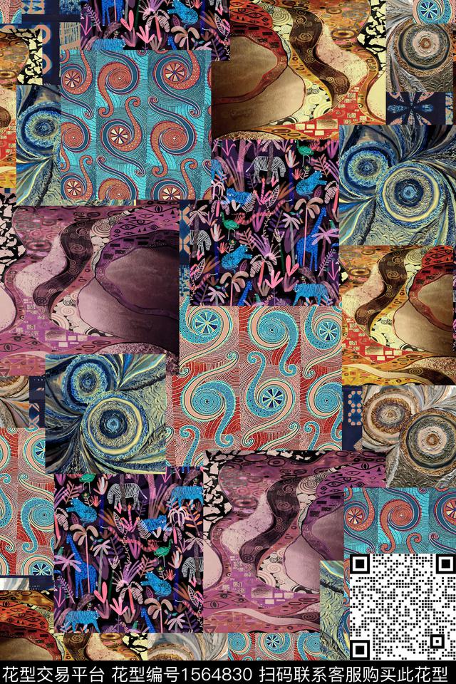 抽象拼接数码印花华亿平台下载（图片编号: 1564830） - 瓦栏（Walan）