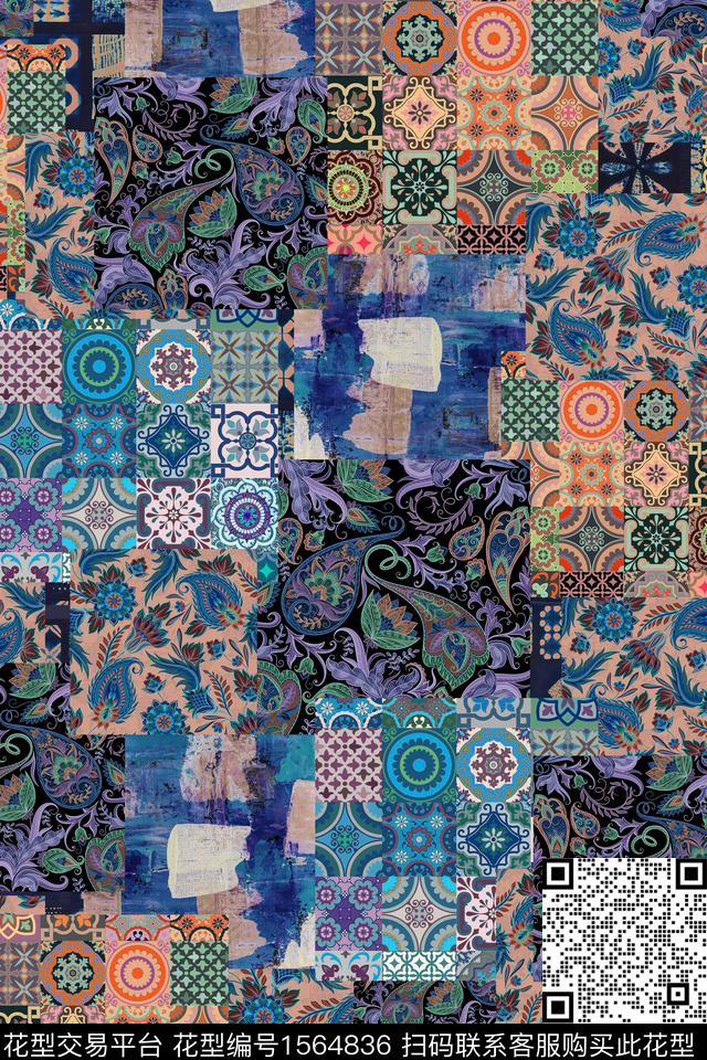 民族风拼接数码印花华亿平台下载（图片编号: 1564836） - 瓦栏（Walan）