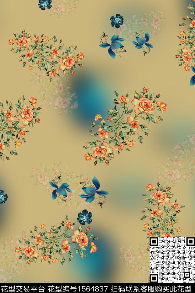 小花花卉影花数码印花华亿平台下载（图片编号: 1564837） - 瓦栏（Walan）