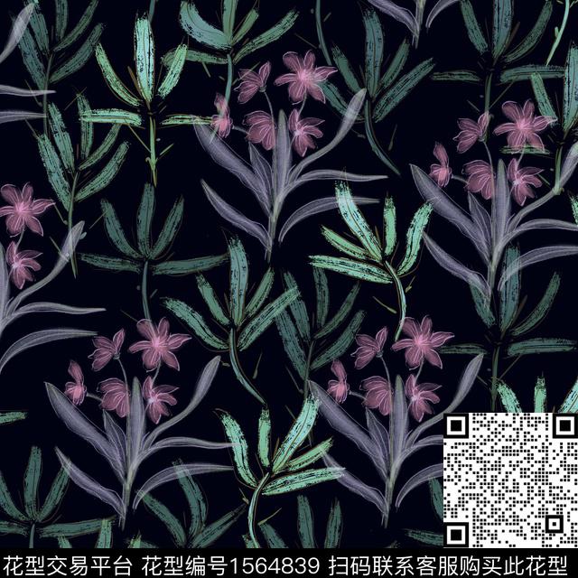 水彩花卉花卉黑底花卉数码印花华亿平台下载（图片编号: 1564839） - 瓦栏（Walan）