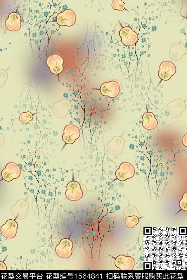 扇子影花花卉数码印花华亿平台下载（图片编号: 1564841） - 瓦栏（Walan）