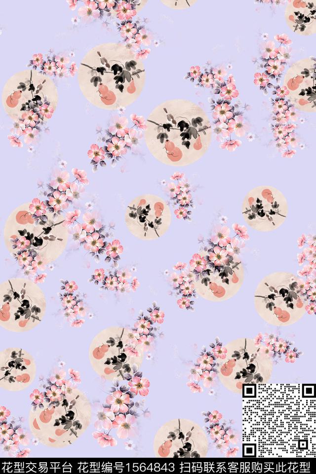 花卉小碎花水墨风数码印花华亿平台下载（图片编号: 1564843） - 瓦栏（Walan）