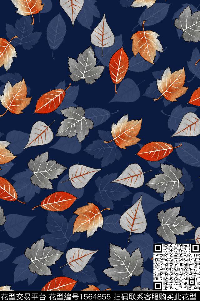 叶子深底影花数码印花华亿平台下载（图片编号: 1564855） - 瓦栏（Walan）