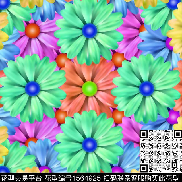 花卉叠加数码印花华亿平台下载（图片编号: 1564925） - 瓦栏（Walan）