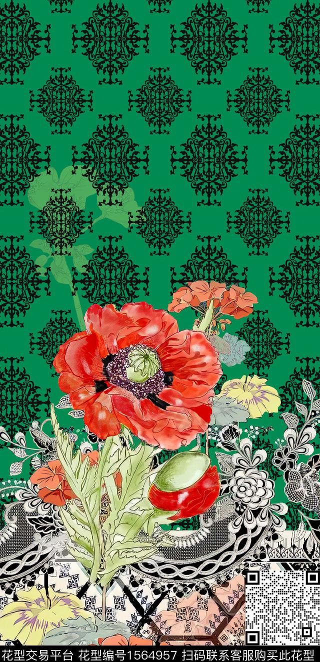 国画花边中国风数码印花华亿平台下载（图片编号: 1564957） - 瓦栏（Walan）